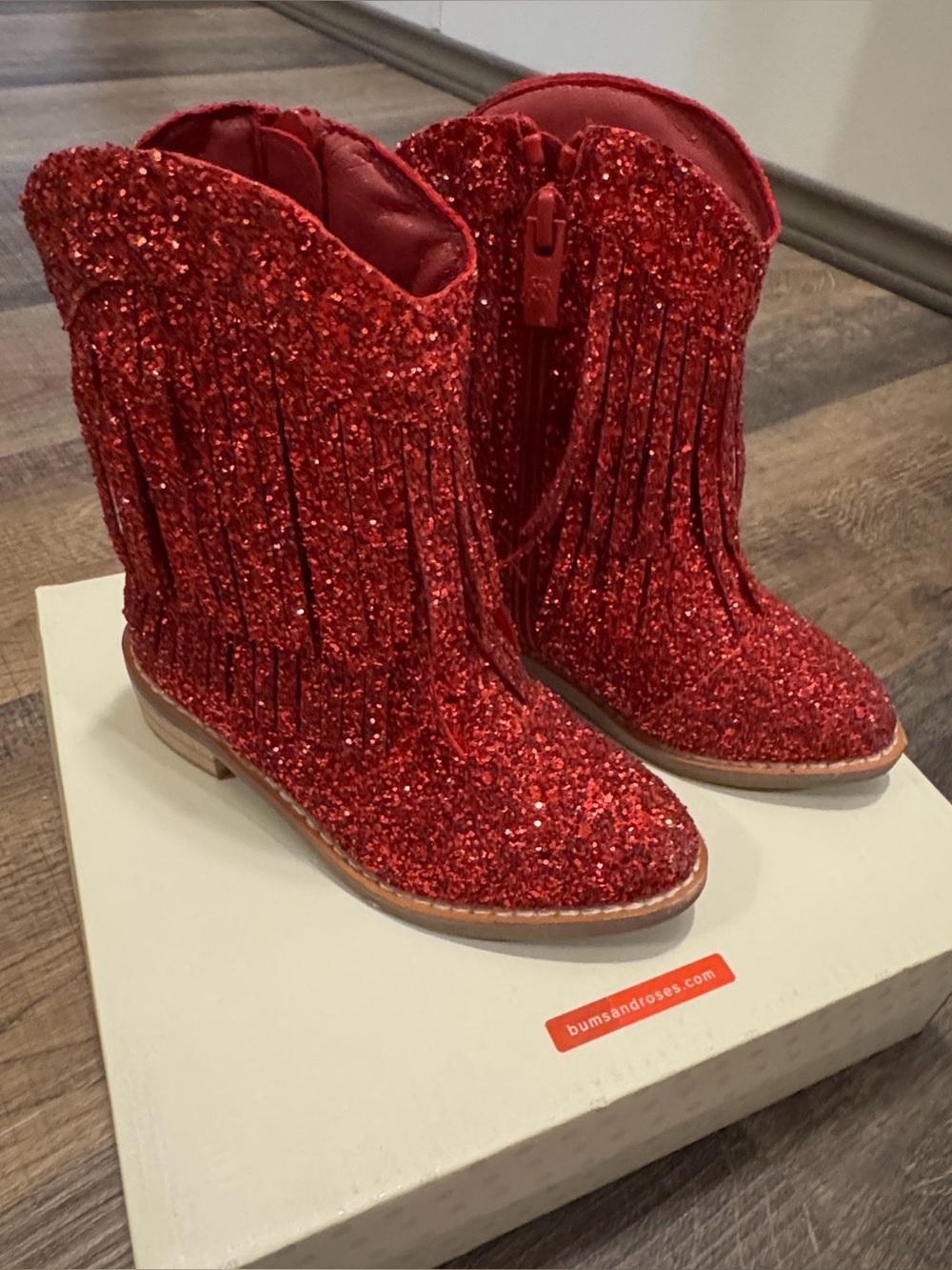 Bums and Roses Red Glitter Fringe Western Boot Size 7